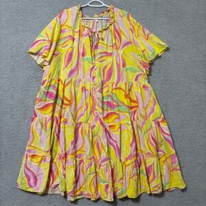 Colorful Resort Babydoll Midi Tiered Dress Plus Size 5X Vacation Beach Pockets